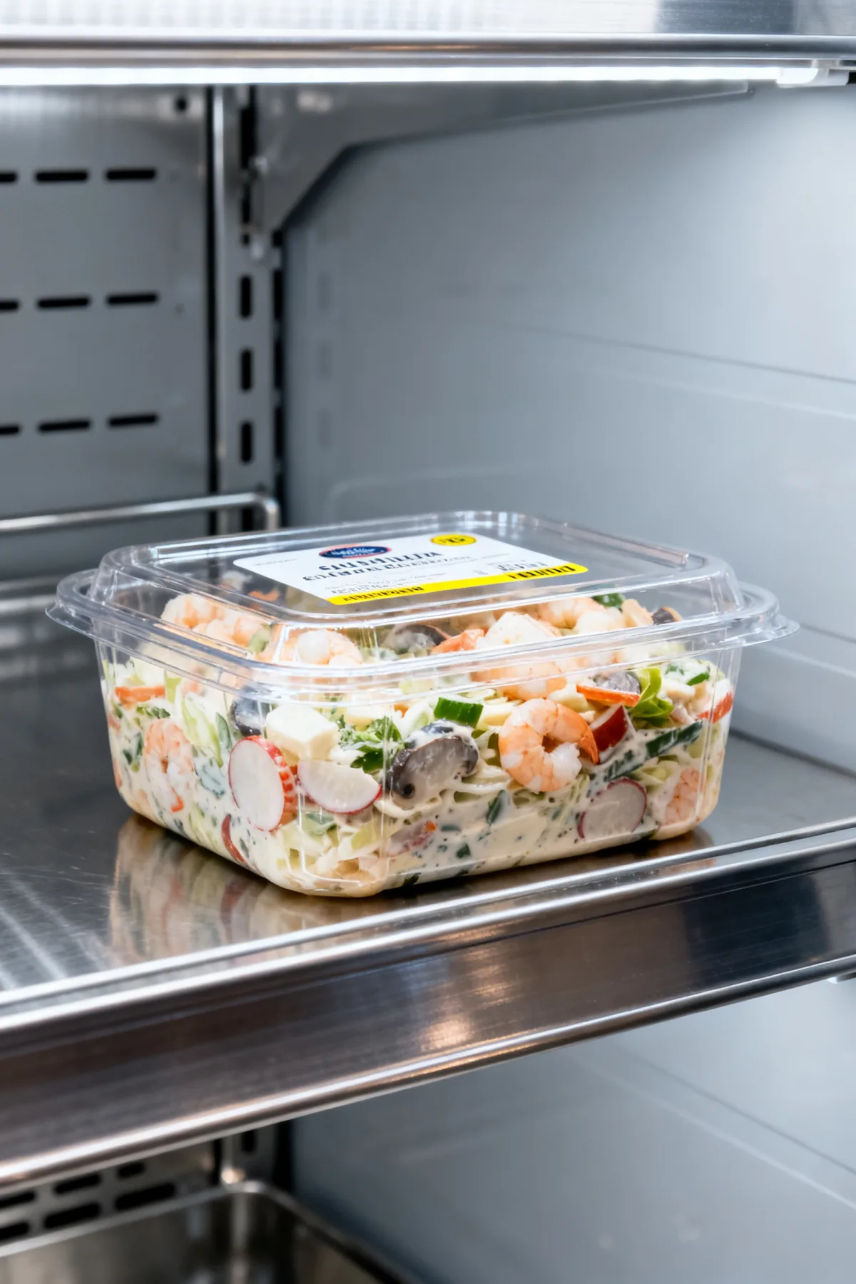 Plat prepare traiteur en barquette dans un rayon refrigere de supermarche